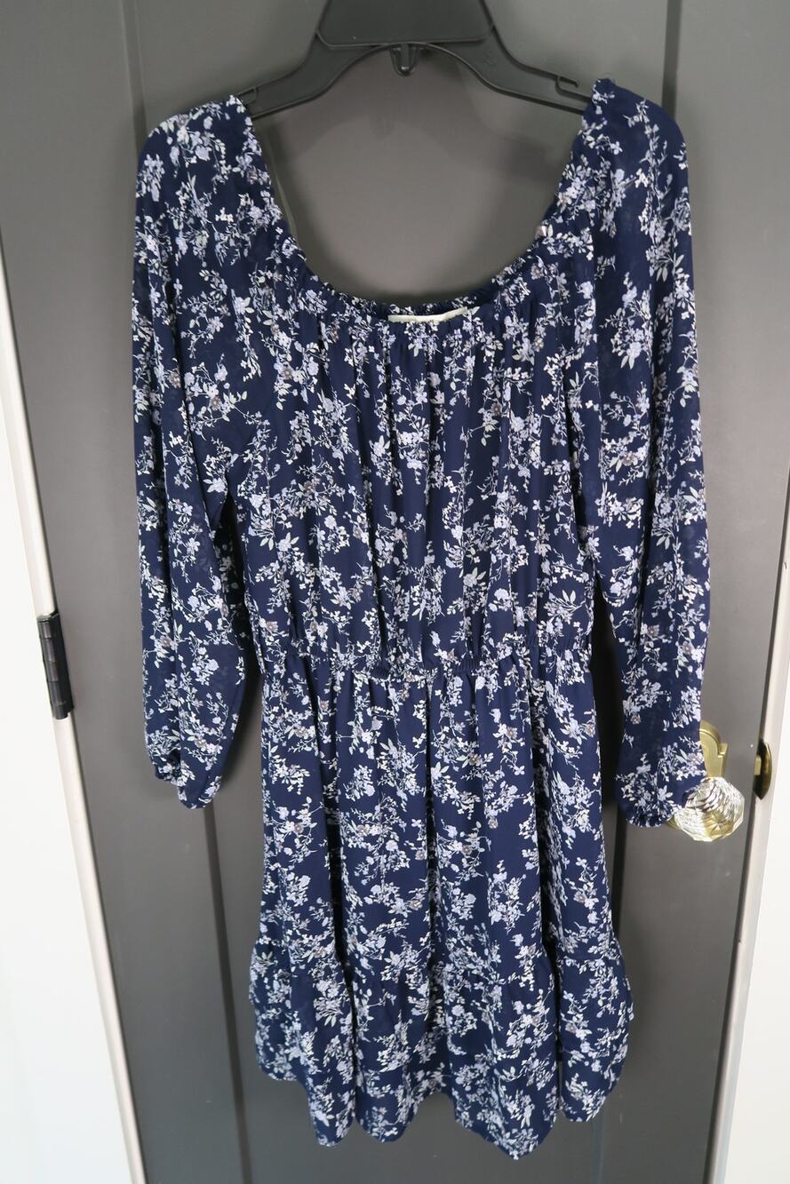 Wallflower Navy Floral Long-Sleeve Tiered Mini Dress